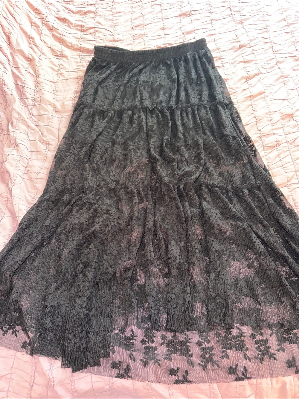 Studio Y Black Lace Tiered Maxi Skirt